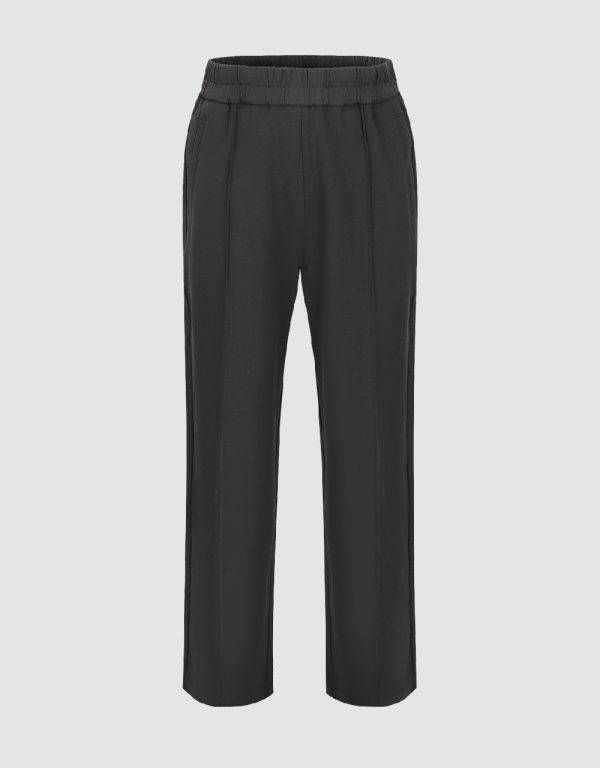 Elastic Waist Knitted Straight Pants
