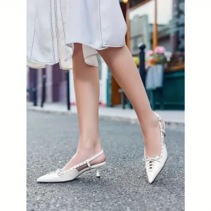 Open Heel Cat Heel Closed Pointed Toe Low Heel Formal Shoes