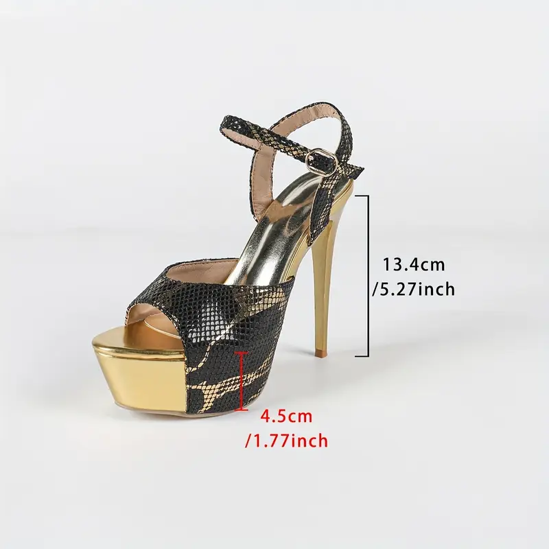Elegant Snake-Print Stiletto High Heel Sandals - Image 3