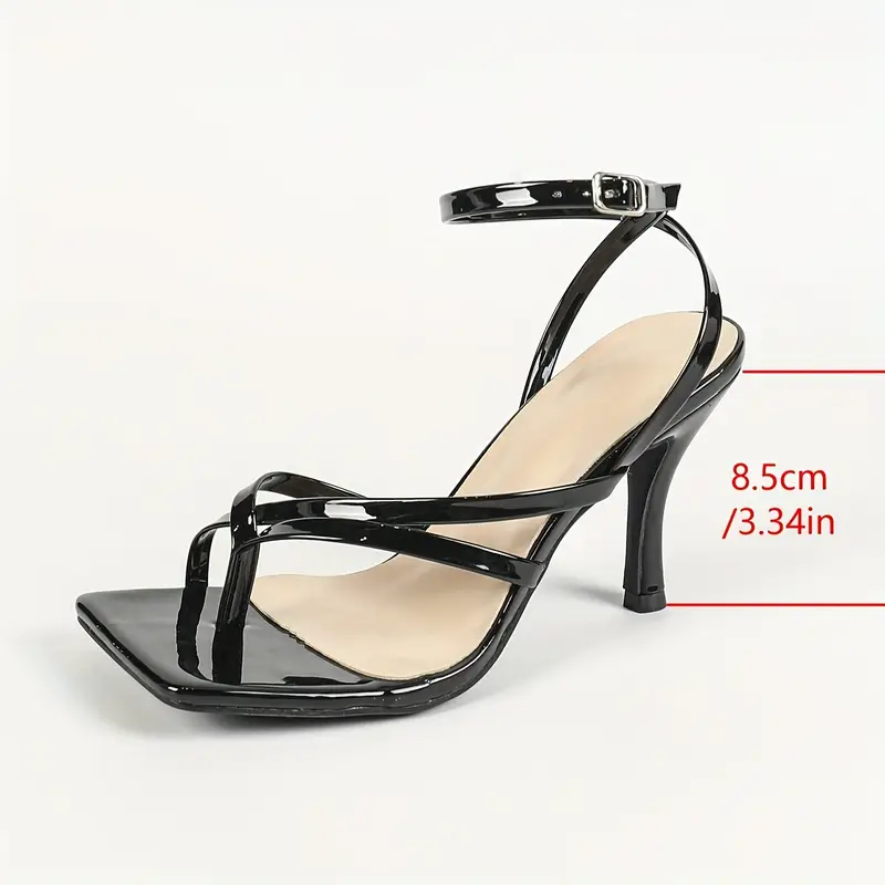Square Toe Black Stiletto Sandals Elegant French-Style - Image 3