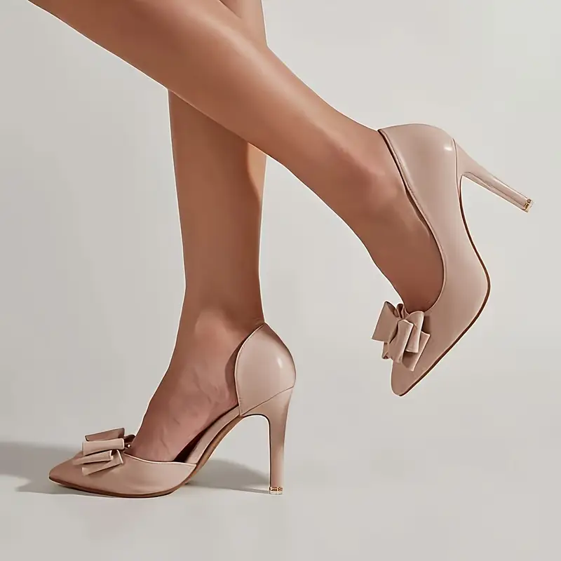Bow Heels Closed Pointed Toe Dress Shoes Stiletto Slip On Wedding Pumps