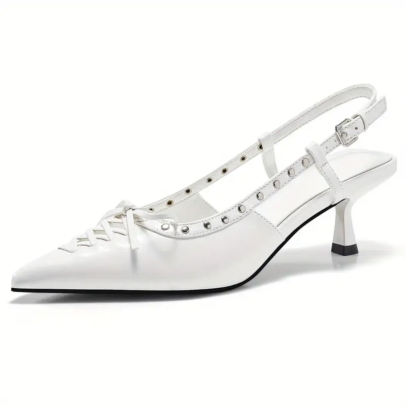 Open Heel Cat Heel Closed Pointed Toe Low Heel Formal Shoes - Image 2